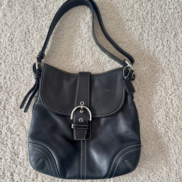 VTG Y2K Coach Soho Covertible Flap Crossbody Black Leather Bag Silver 9480 - Picture 7 of 16